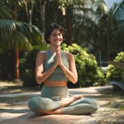 Happy,Serene,Young,Hispanic,Woman,Meditating,Doing,Yoga,Breathing,Exercises